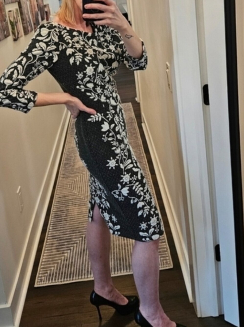 Eliza J Embroidered Black and White Floral Dress - Size 2 - Picture 6 of 16